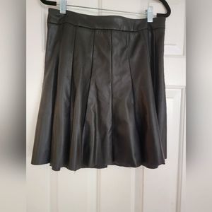 And Now This- Black Faux Leather Pleated Skirt